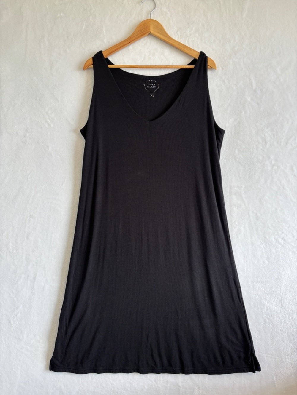 Cozy Earth women black casual ribbed bamboo tank v neck lounge dress size XL